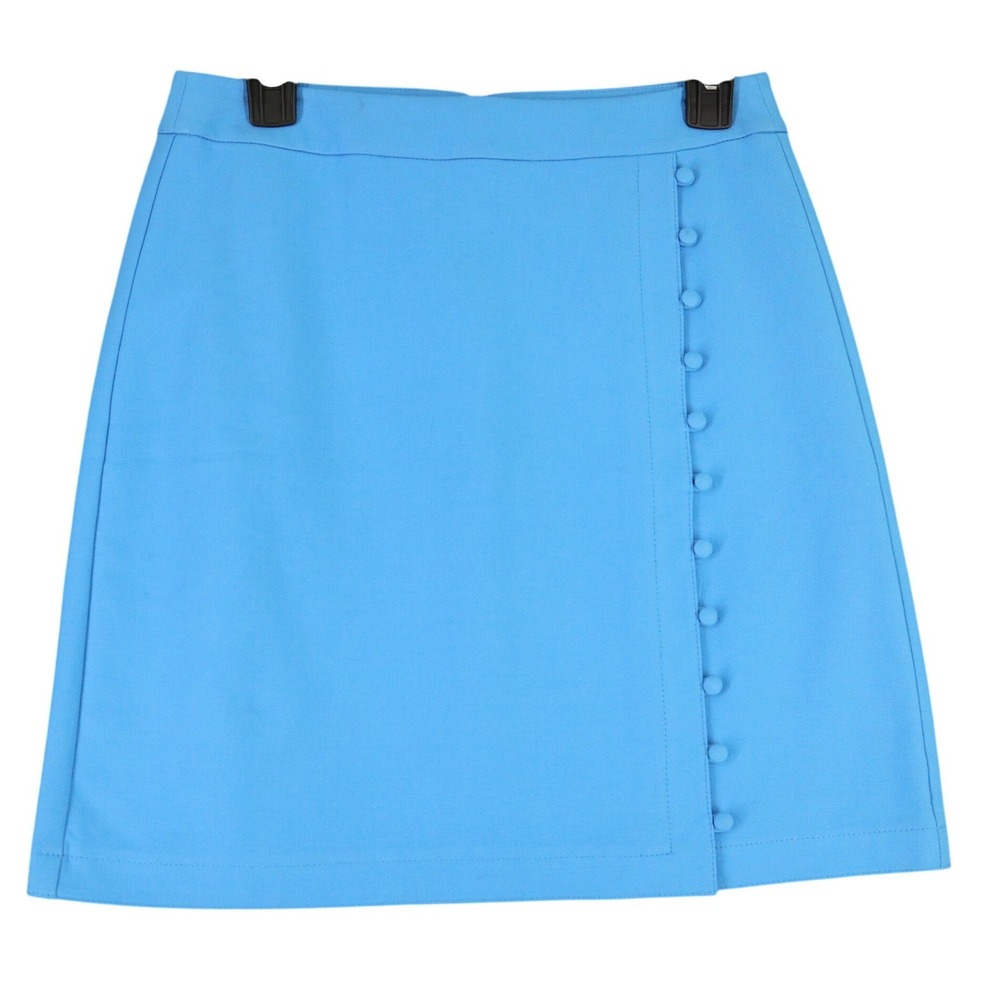 LOFT Womens 0 Blue Faux Wrap Mini Skirt Covered Button Stretch NWT